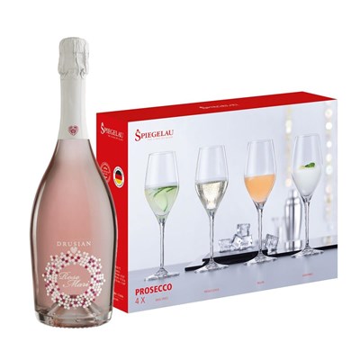 Drusian Spumante Rose Mari With A Set Of 4 Spiegelau Prosecco Glasses